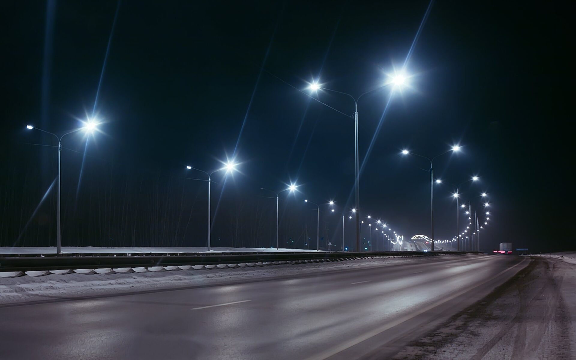 LED highway street lighting at night