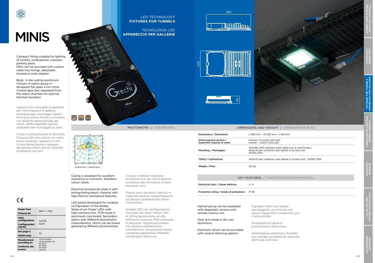 Tunnel and underpass LED lighting fixtures IP66