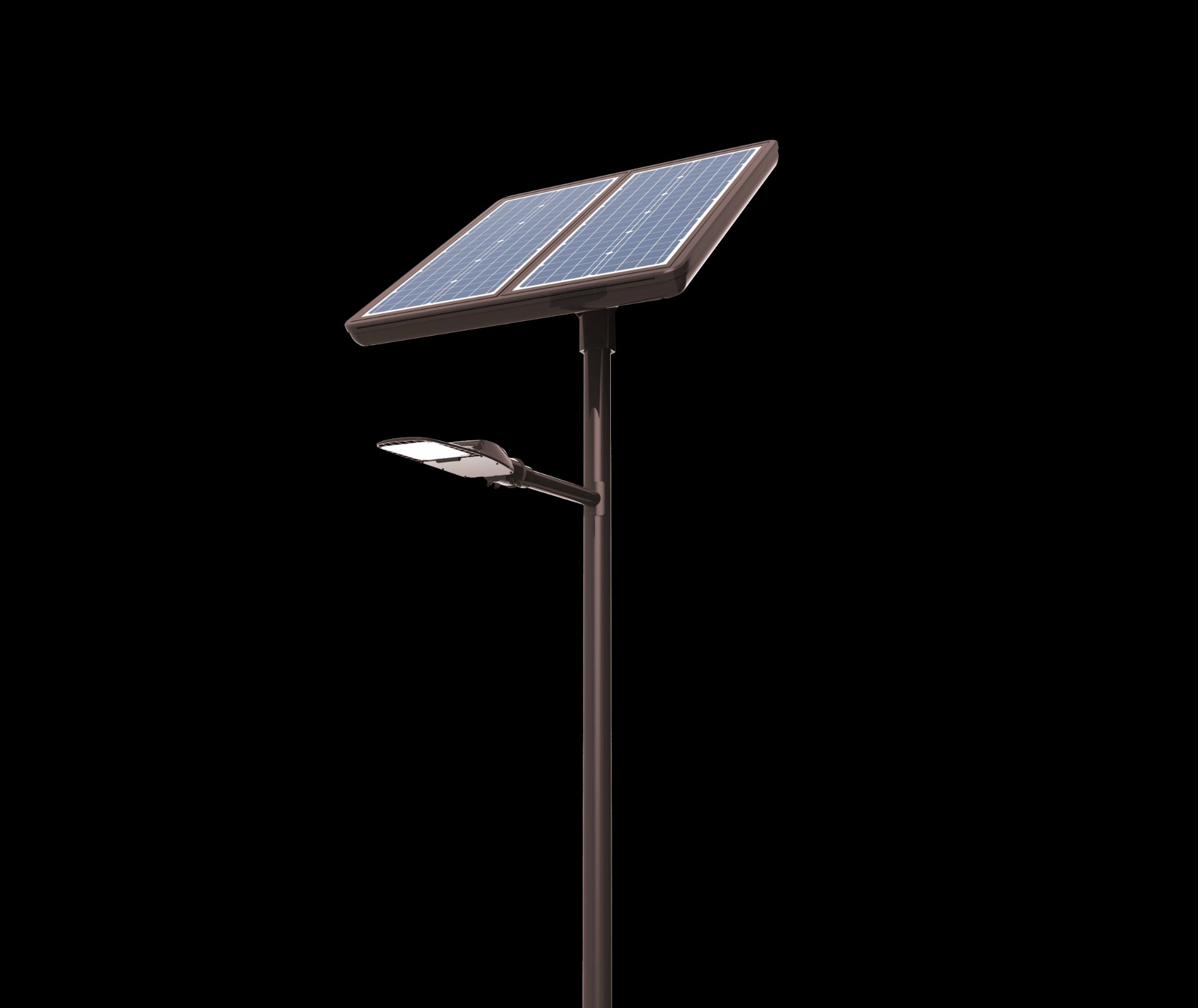 Solar street light autonomous off-grid pole with integrated panel and battery